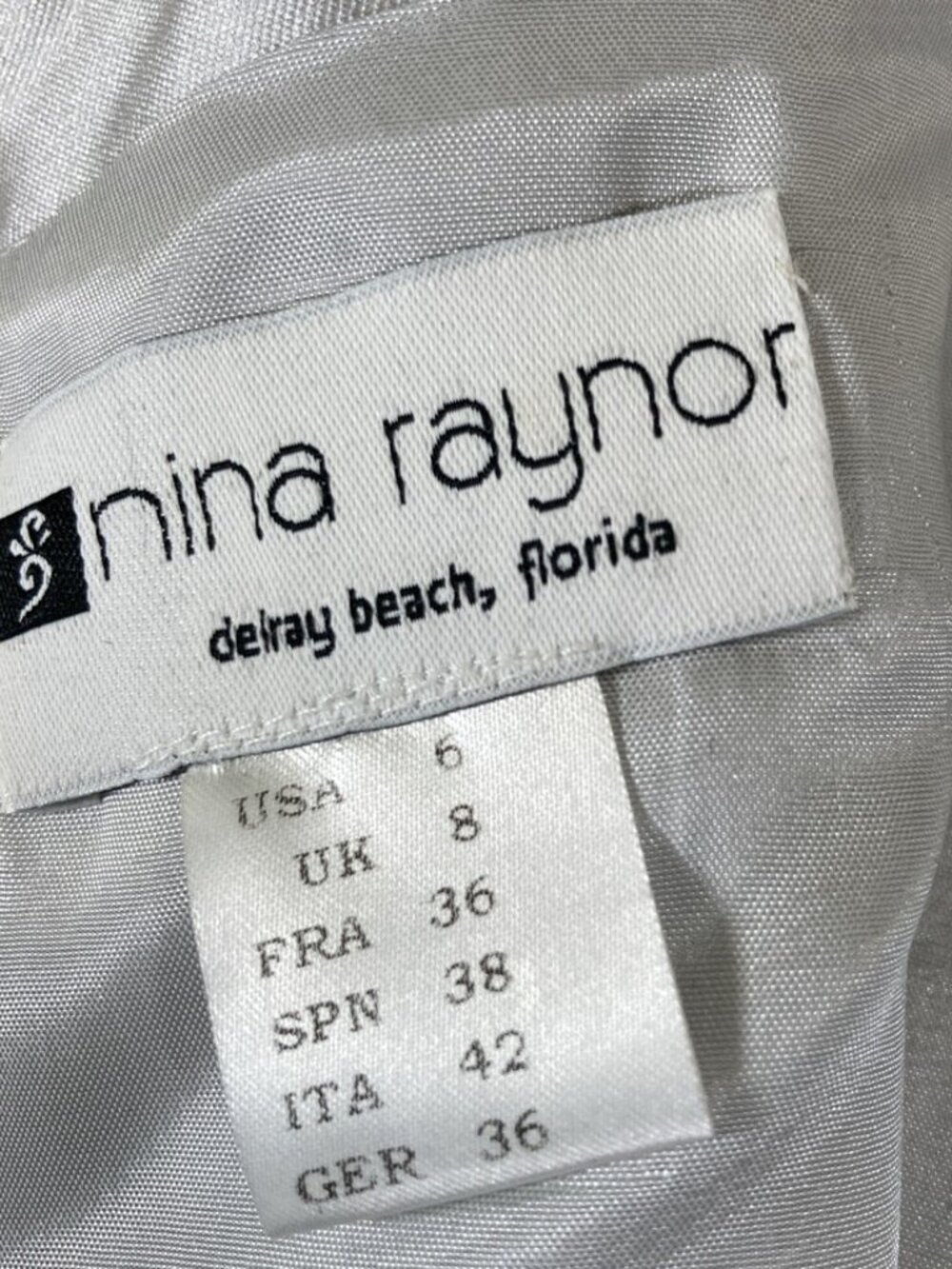 Nina Raynor Floral Lace Silver Evening Dress Gown Size 6 - Picture 3 of 13